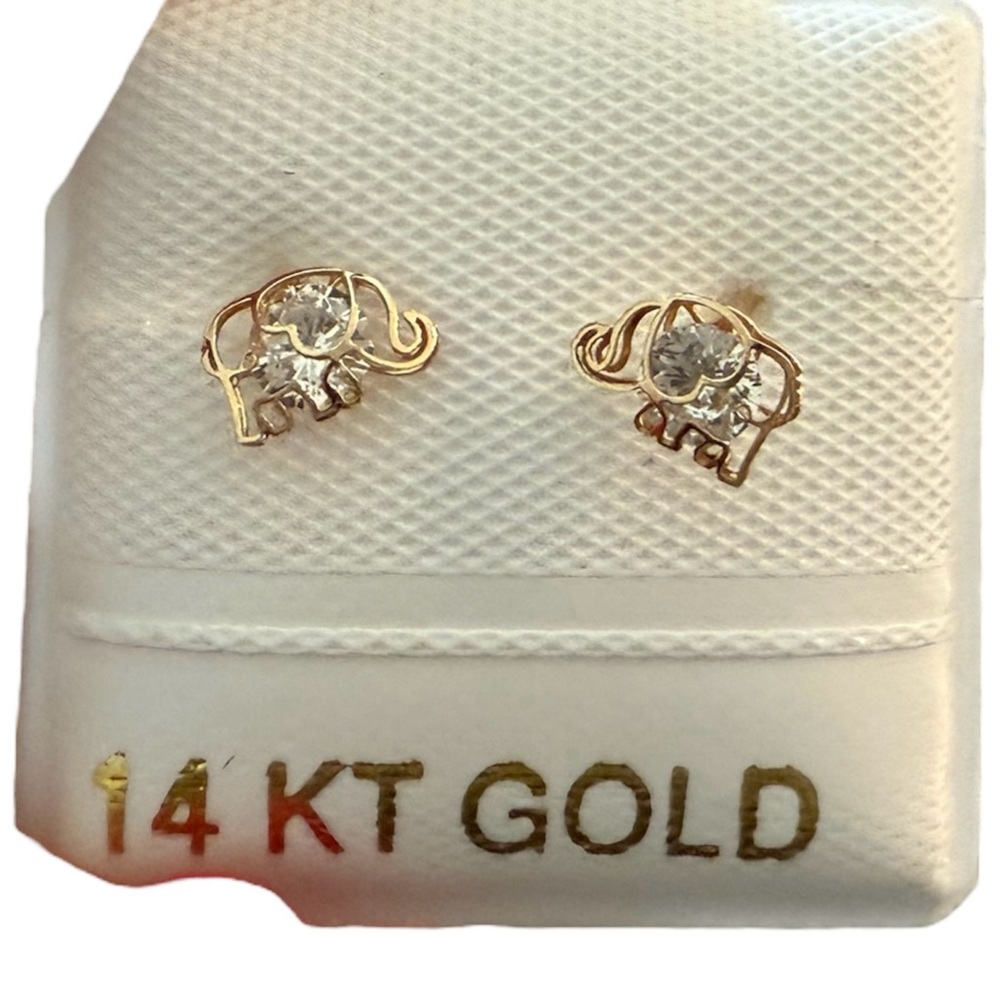 14K Gold Elephant Stud Earrings